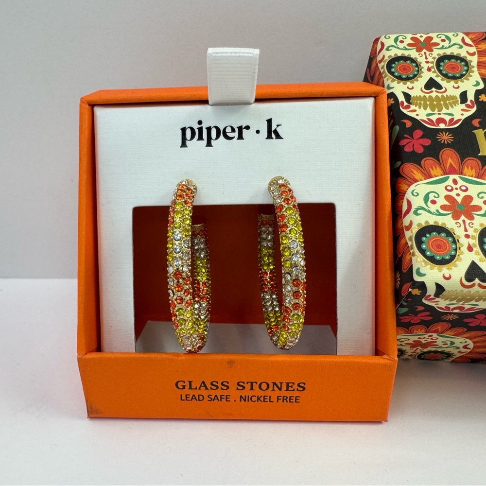 Piper K Glittering Candy Corn Inspired Hoop Earrings